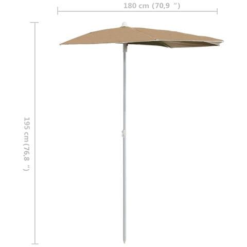 Ombrellone Semicircolare da Giardino con Palo 180x90 cm Tortora - Foto 8