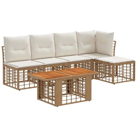 Set Divano da Giardino 6 pz Naturale e Bianco Crema polyrattan - Foto 1