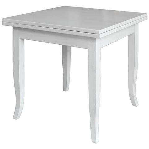 Tavolo In Legno Massello Quadrato Allungabile Shabby Bianco 90x90/180 Cm - Foto 2