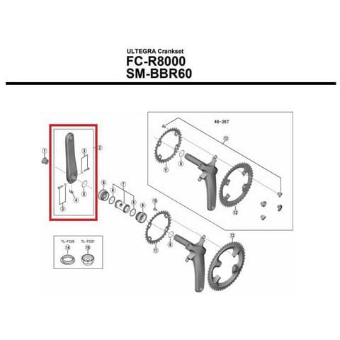 Manovelle W898070 Left Crank 172.5mm For Fc-r8000 Hollowtech Ii Ricambi Dei Componenti 172.5 Mm - Foto 1