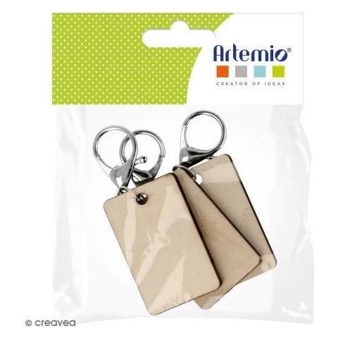 3 Portachiavi Rettangolari In Legno - 5,5 X 3,5 X 0,5 Cm - Foto 1