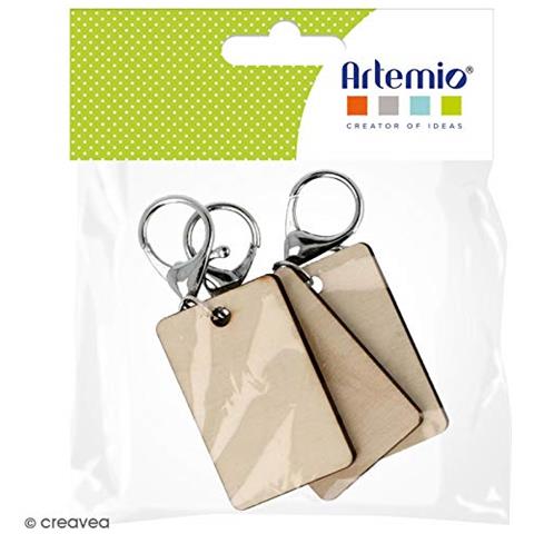 3 Portachiavi Rettangolari In Legno - 5,5 X 3,5 X 0,5 Cm - Foto 2