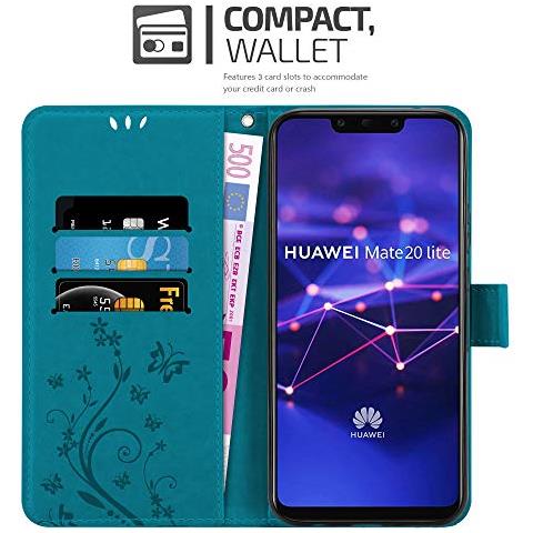 Custodia Compatibile Con Huawei Mate 20 Lite In Blu Fiore - Coperchio Protettivo In Design Floreale Con Chiusura Magnetica, Funzione Stand E Slot Per Carte - Foto 2