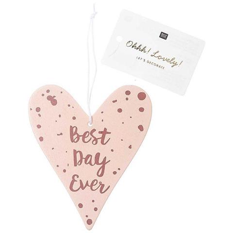Ciondolo A Cuore In Legno Rosa E Scrittura Rosa - Best Day Ever - Foto 1