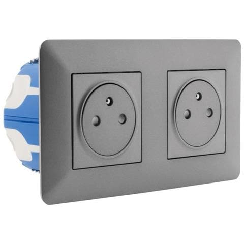 Doppia Presa Da Incasso 2p+t 16a Fornita Con Scatola Incasso Titaniu - Foto 1
