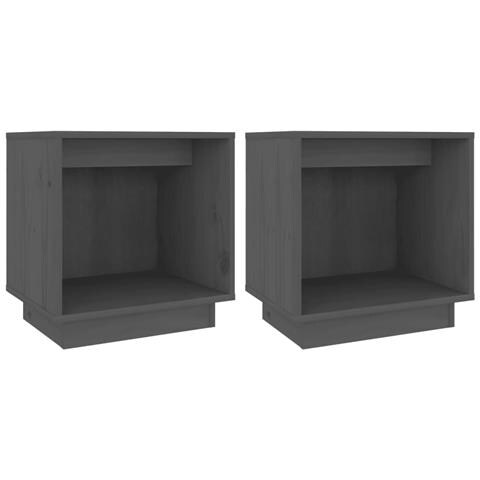 Comodini 2 Pz Grigi 40x30x40 Cm In Legno Massello Di Pino - Foto 2
