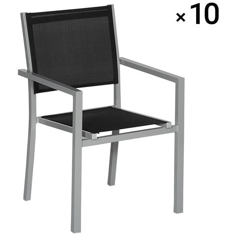 Set Di 10 Sedie In Alluminio Grigio - Textilene Nero - Foto 11