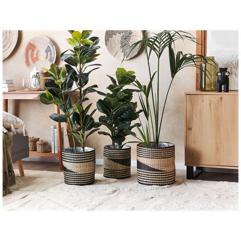 Set Di 3 Vasi Per Piante Rattail Vimini 32/29/27 Cm Nero - Foto 1
