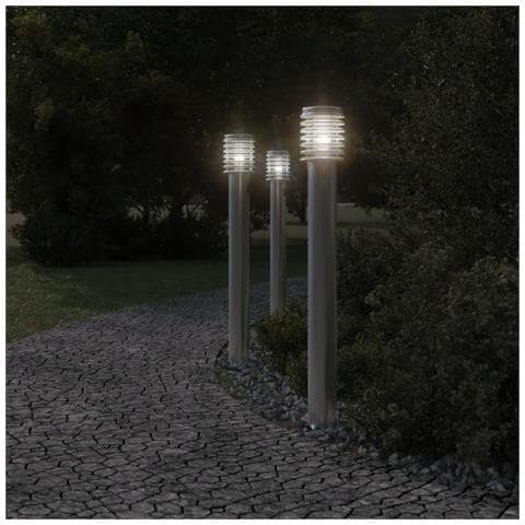 Lampada Da Terra Per Esterni Presa Argento 110 Cm In Acciaio - Foto 3