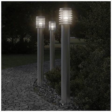 Lampada Da Terra Per Esterni Presa Argento 110 Cm In Acciaio - Foto 1
