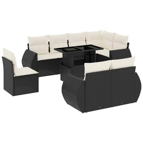Set Divani Da Giardino 9 Pz Con Cuscini Nero In Polyrattan - Foto 2