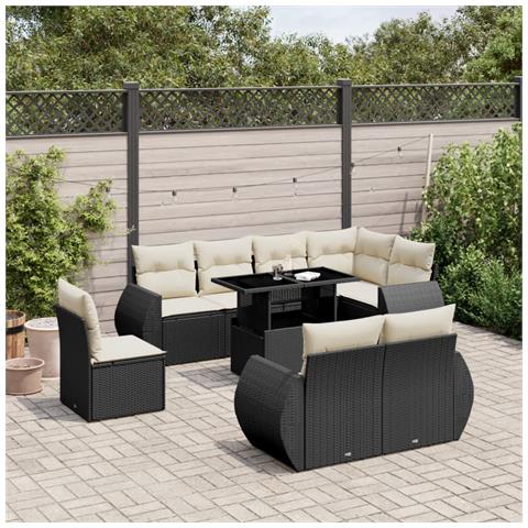 Set Divani Da Giardino 9 Pz Con Cuscini Nero In Polyrattan - Foto 1