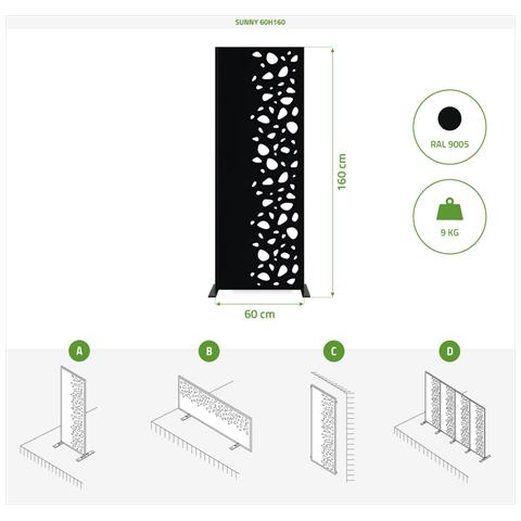 Set Di 3 Pannelli Decorativi Sunny Black H.160cm Motivi Lato Destro - Foto 8