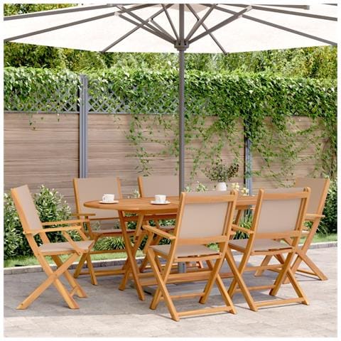 Set da Pranzo da Giardino 7 pz Tortora Tessuto e Legno Massello - Foto 2