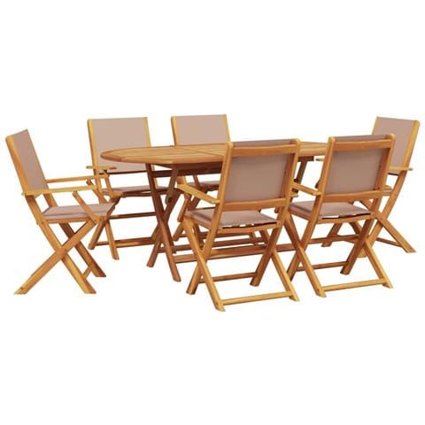 Set da Pranzo da Giardino 7 pz Tortora Tessuto e Legno Massello - Foto 1