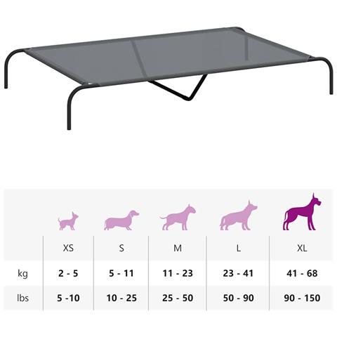 Cuccia per Cani Rialzata Grigia 150x90x20cm Textilene e Acciaio - Foto 2