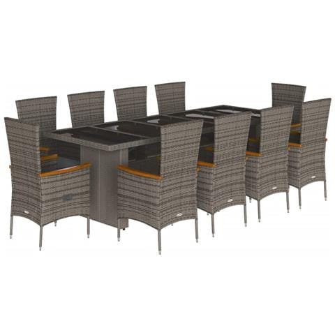 Set Da Pranzo Da Giardino 11pz Con Cuscini In Polyrattan Grigio - Foto 2