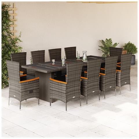 Set Da Pranzo Da Giardino 11pz Con Cuscini In Polyrattan Grigio - Foto 1