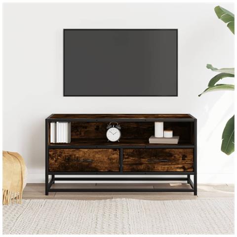 Mobile Tv Rovere Fumo 80x34,5x40 Cm Legno Multistrato E Metallo - Foto 3