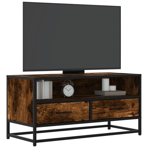 Mobile Tv Rovere Fumo 80x34,5x40 Cm Legno Multistrato E Metallo - Foto 1
