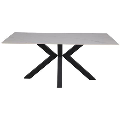 Tavolo Solid 180x90 Piano Ceramica Effetto Marmo Bianco Lucido E Gambe Nere - Foto 1