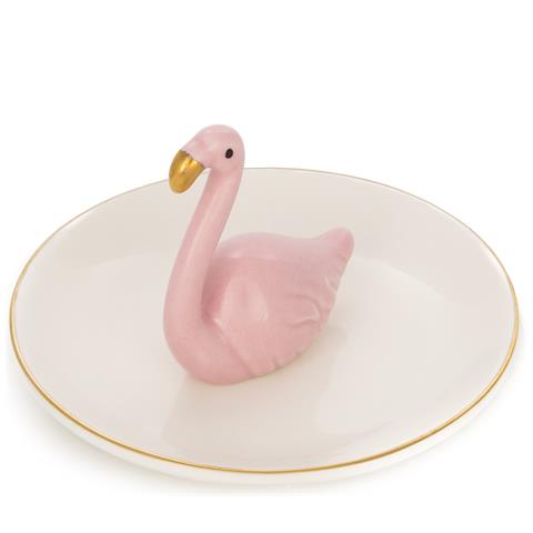 Figura Decorativa In Porcellana Fenicottero Su Piatto - Foto 1