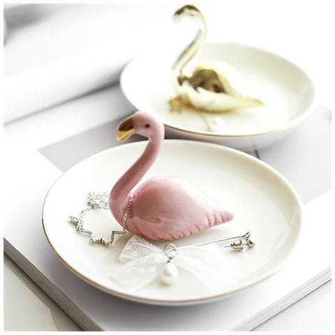 Figura Decorativa In Porcellana Fenicottero Su Piatto - Foto 2