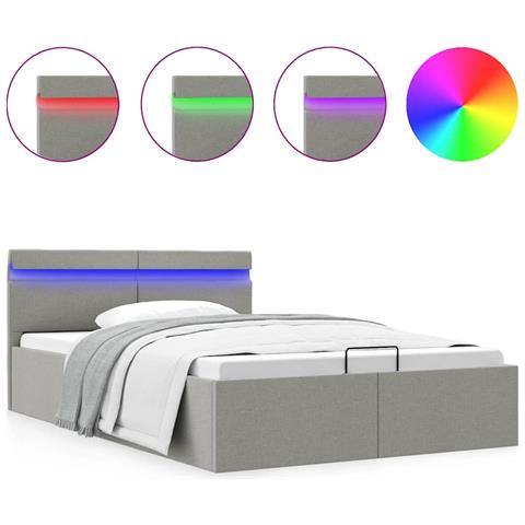 Lusso Casadino -  Giroletto Con Contenitore E Led Grigio Chiaro Tessuto 140x200cm - Foto 1