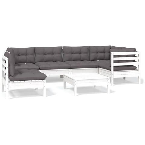 Lusso Casadino -  Set Divani Da Giardino 7 Pz Con Cuscini Bianchi Legno Di Pino - Foto 1