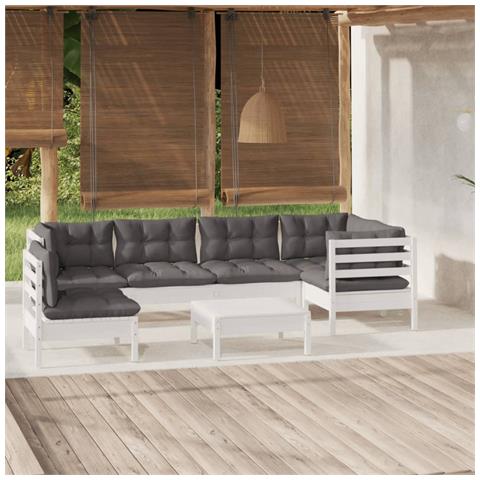Lusso Casadino -  Set Divani Da Giardino 7 Pz Con Cuscini Bianchi Legno Di Pino - Foto 8