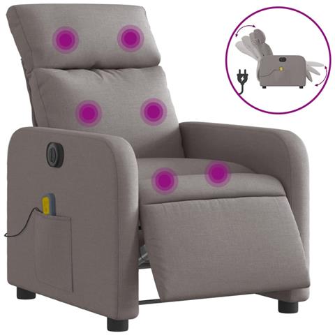 Lusso Casadino -  Poltrona Massaggiante Reclinabile Elettrica Tortora In Tessuto - Foto 1