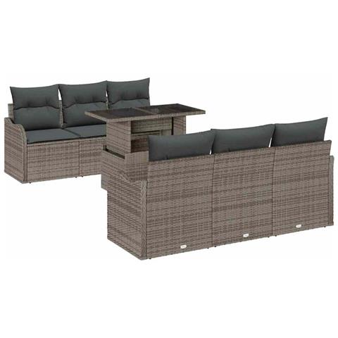 Set di divani da giardino  7 pezzi con cuscini grigi in polyrattan, Divano da giardino  2 posti con scatola e cuscini grigi in polyrattan - Foto 1