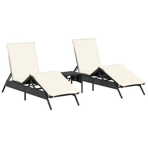 Lettini Prendisole 2 pz con Tavolino Nero in Polyrattan - Foto 1