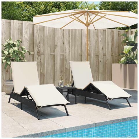 Lettini Prendisole 2 pz con Tavolino Nero in Polyrattan - Foto 2