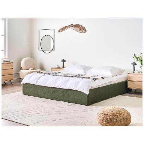 Letto Con Ottomano Senza Testata Bouclé Dinan 180 X 200 Cm Verde Scuro - Foto 1