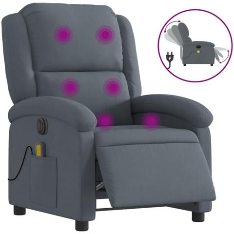 Poltrona Massaggiante Reclinante Elettrica Grigio Scuro Velluto - Foto 1