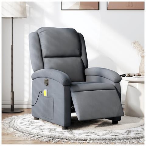 Poltrona Massaggiante Reclinante Elettrica Grigio Scuro Velluto - Foto 2