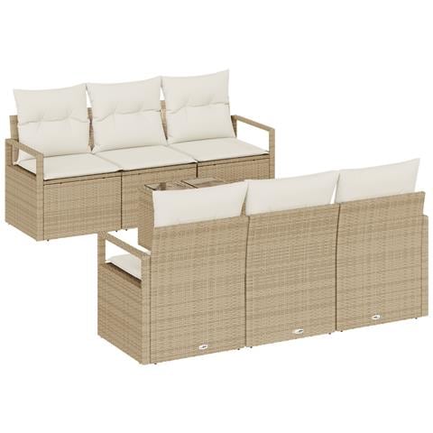 Set Divano da Giardino 7 pezzi con Cuscini Beige Polirattan , Divano da Giardino 2 posti con Cuscini Beige Polirattan - Foto 1