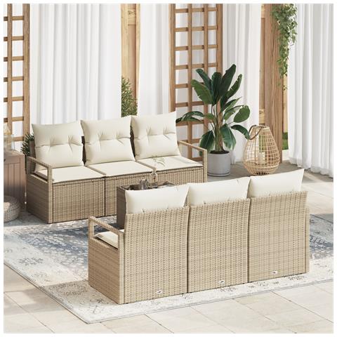 Set Divano da Giardino 7 pezzi con Cuscini Beige Polirattan , Divano da Giardino 2 posti con Cuscini Beige Polirattan - Foto 2