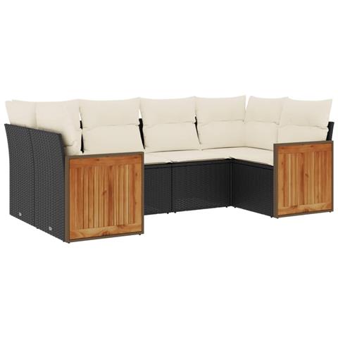 Set Divano da Giardino 6 pz con Cuscini Nero in Polyrattan - Foto 1