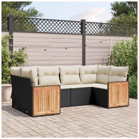 Set Divano da Giardino 6 pz con Cuscini Nero in Polyrattan - Foto 2