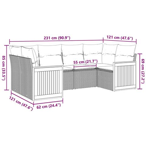 Set Divano da Giardino 6 pz con Cuscini Nero in Polyrattan - Foto 3