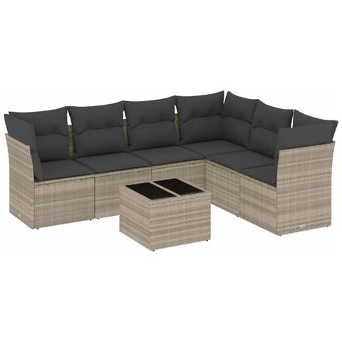 Set Divani da Giardino 7pz con Cuscini Grigio Chiaro Polyrattan - Foto 1