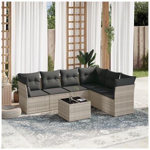 Set Divani da Giardino 7pz con Cuscini Grigio Chiaro Polyrattan - Foto 2