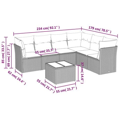 Set Divani da Giardino 7pz con Cuscini Grigio Chiaro Polyrattan - Foto 3