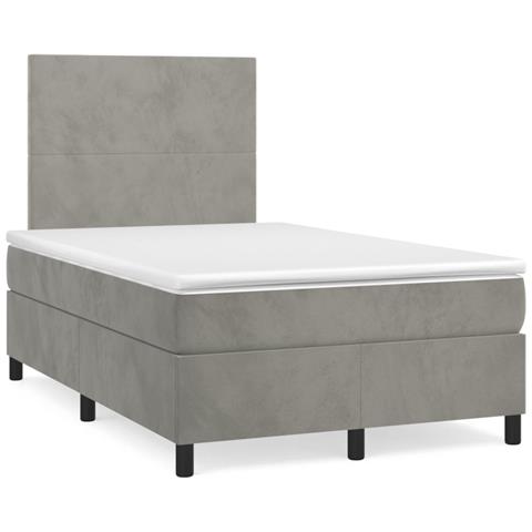 Letto a Molle Materasso e LED Grigio Chiaro 120x190 cm Velluto - Foto 2