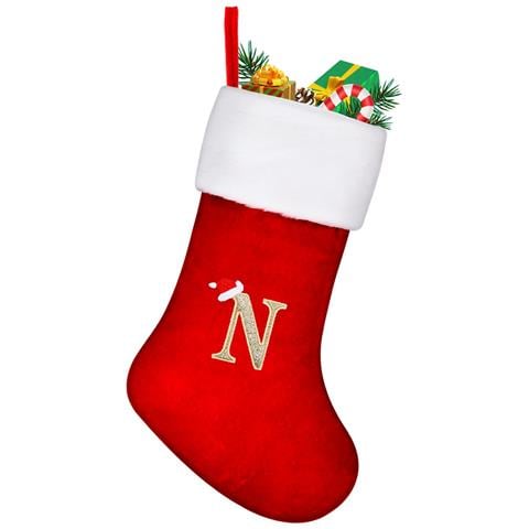 Calza Natalizia Grande 45 Cm Rossa Per Natale Con Lettera ""n"" - Foto 1