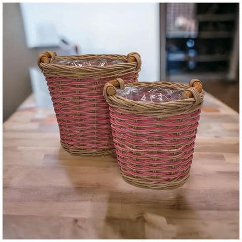 Set Di 2 Vasi Da Fiori In Rattan, Marrone-rosa, Universali - Foto 1