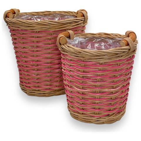 Set Di 2 Vasi Da Fiori In Rattan, Marrone-rosa, Universali - Foto 2