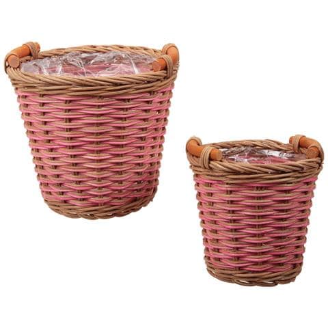 Set Di 2 Vasi Da Fiori In Rattan, Marrone-rosa, Universali - Foto 6